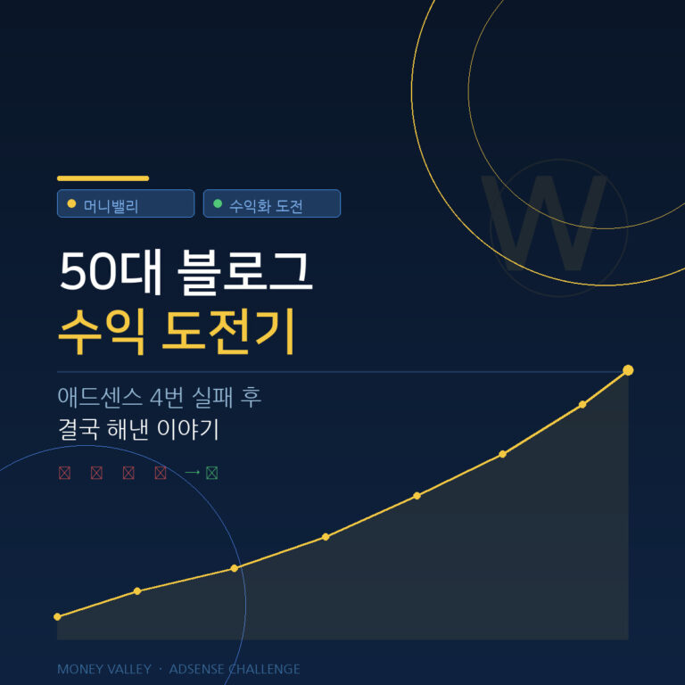 50대 블로그 수익 도전기 – 애드센스 4번 실패 후 결국 해낸 이야기